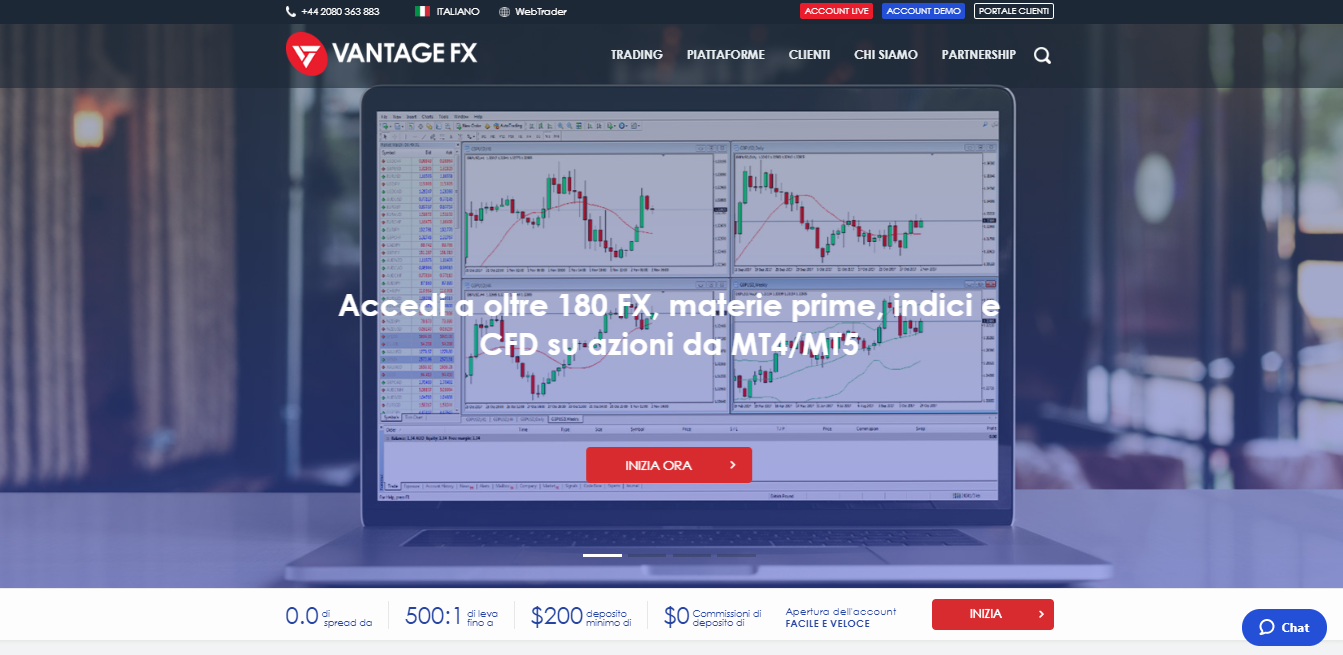 Homepage di Vantage FX